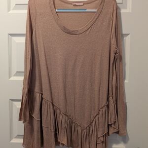 Ces Femme Beige Asymmetrical Ruffle Tunic